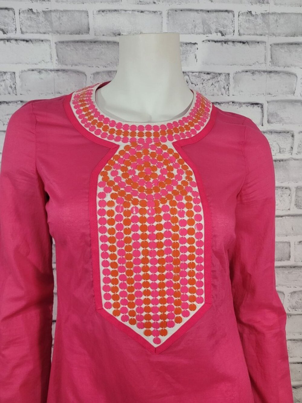 NWOT Tory Burch Embellished Yoke Pink Orange Lightweight Tunis Size 4 - Picture 3 of 5